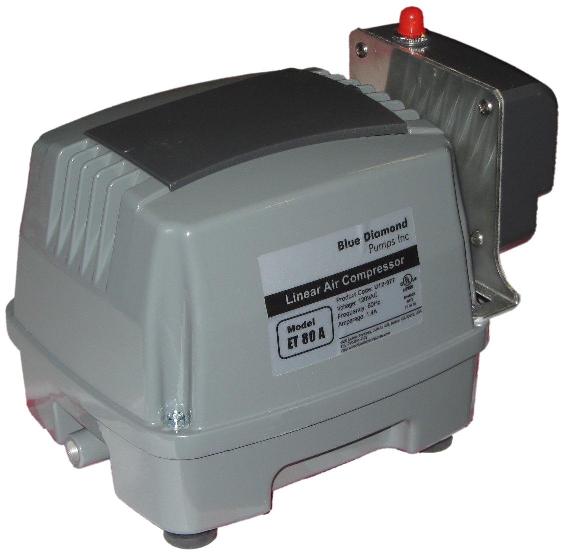 ET100A Septic Linear Air Pump w/ Lo Pressure Alarm & Back Pressure Safety Valve 